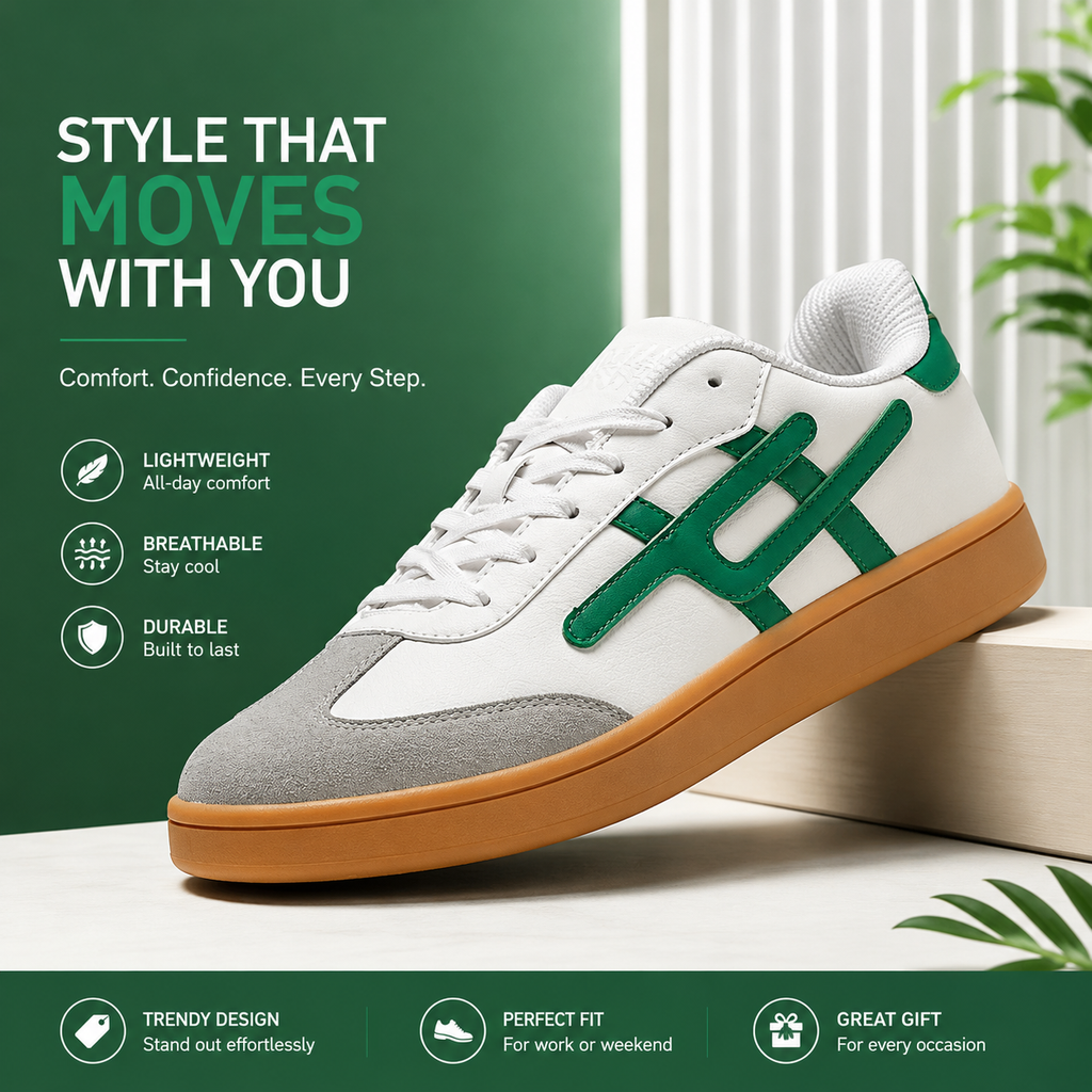 Men's Casual Sports Sneakers | Lightweight Comfortable Running & Walking Shoes – White & Green