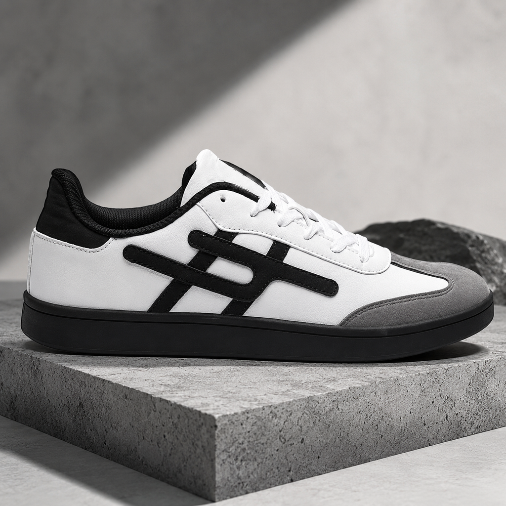 Men's Casual Streetwear Sneakers | Lightweight Comfortable Walking & Everyday Shoes – White & Black
