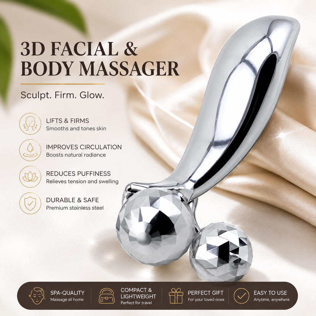 3D Roller Massager Tool | Stainless Steel Full Body Massage Roller for Face, Neck, Back & Muscle Relaxation