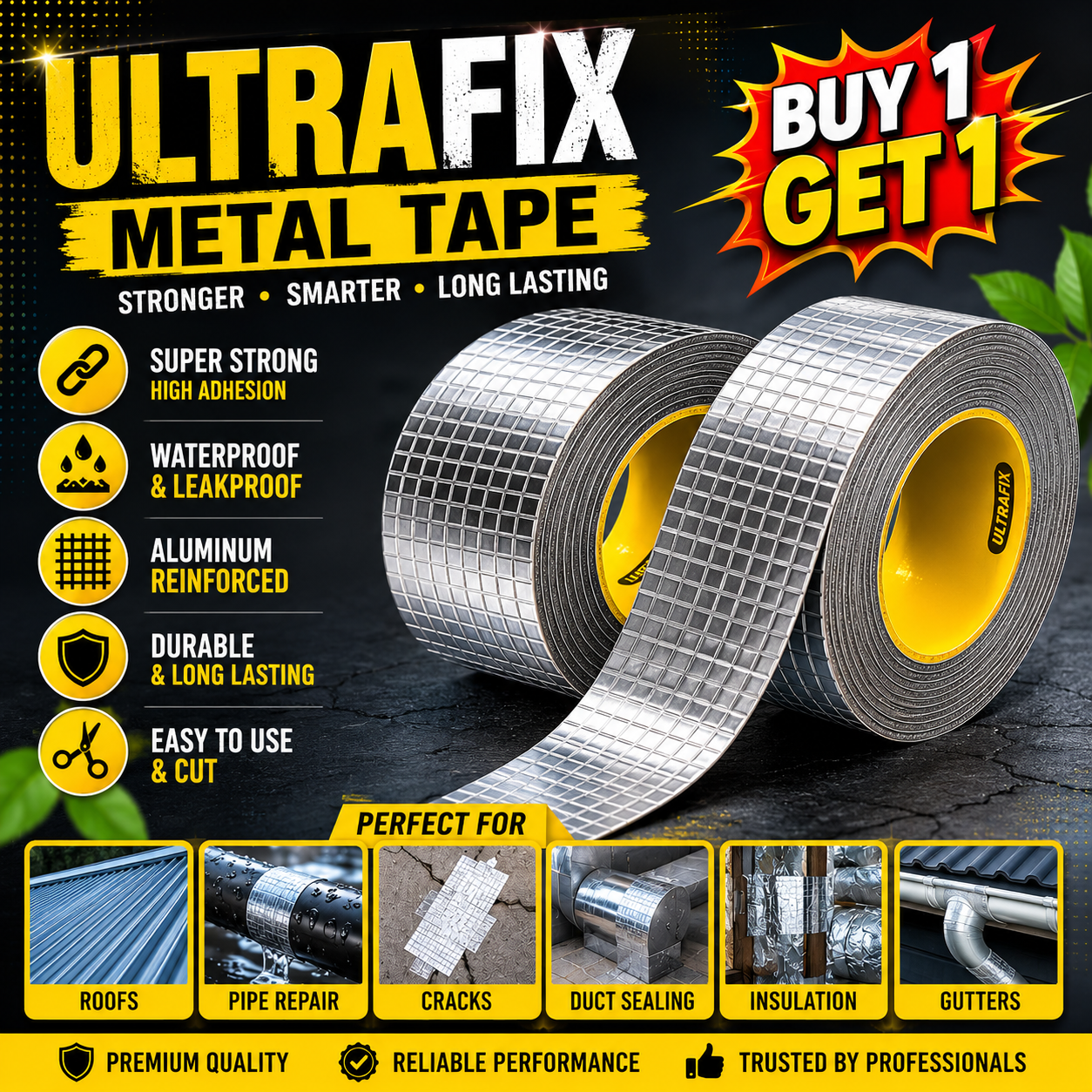 Ultra Fix Metal Tape (Pack of 2) – Heavy Duty Waterproof Aluminum Repair Tape