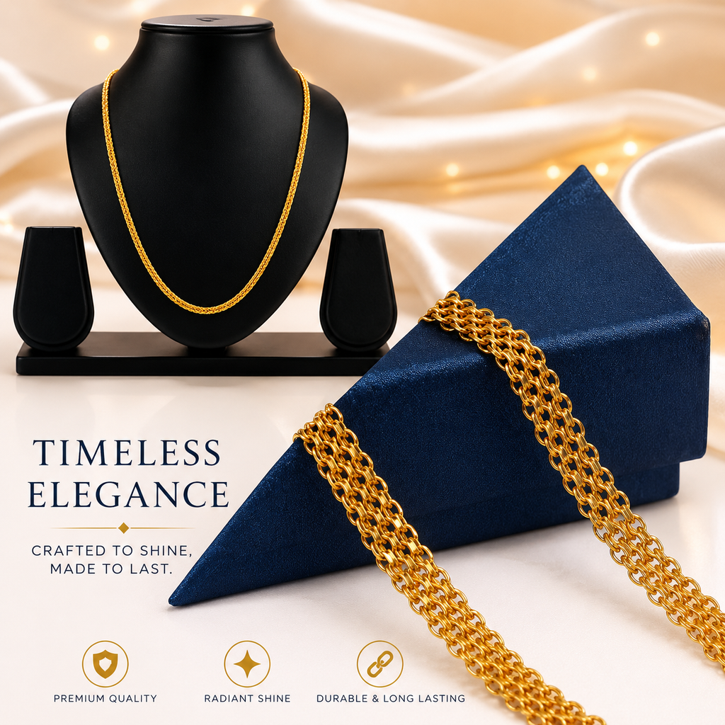 24-Inch Gold Plated Chain Necklace for Men & Women | Stylish Fashion Jewelry