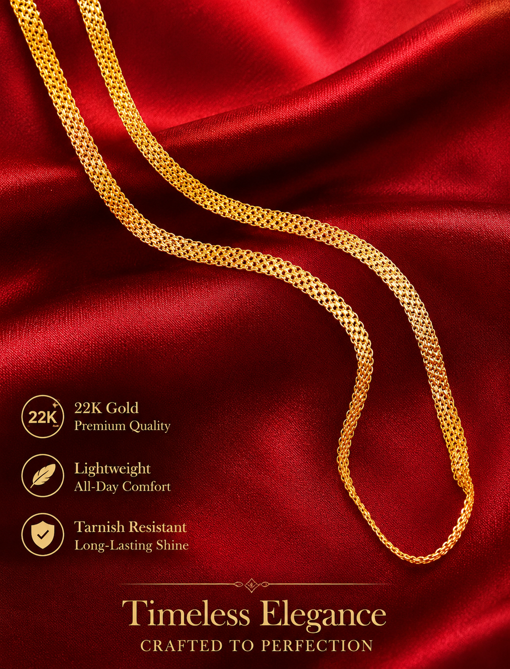 24-Inch Gold Plated Chain Necklace for Men & Women | Stylish Fashion Jewelry