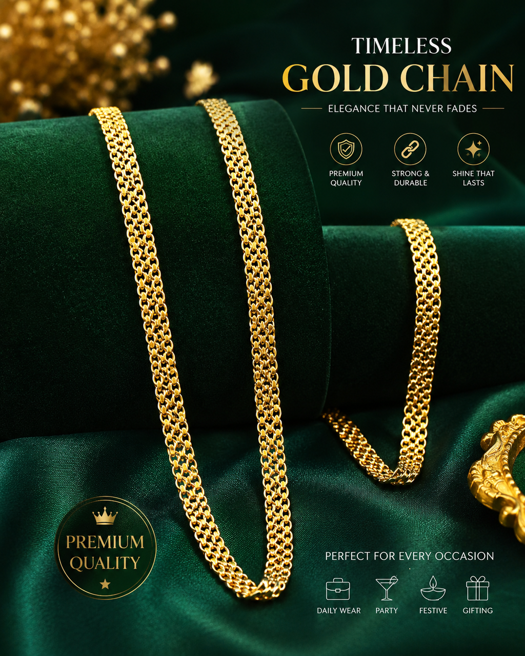 24-Inch Gold Plated Chain Necklace for Men & Women | Stylish Fashion Jewelry