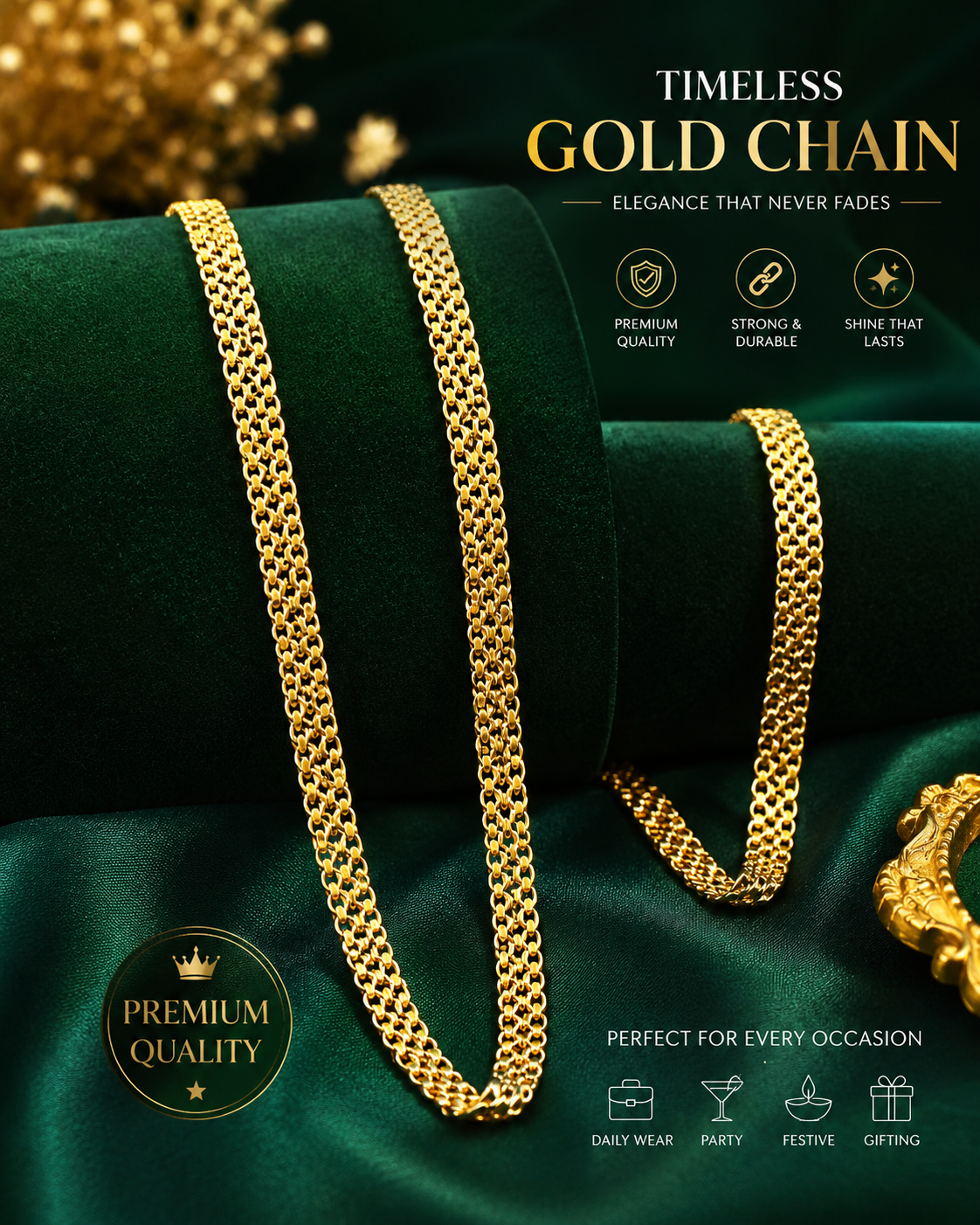 24-Inch Gold Plated Chain Necklace for Men & Women | Stylish Fashion Jewelry