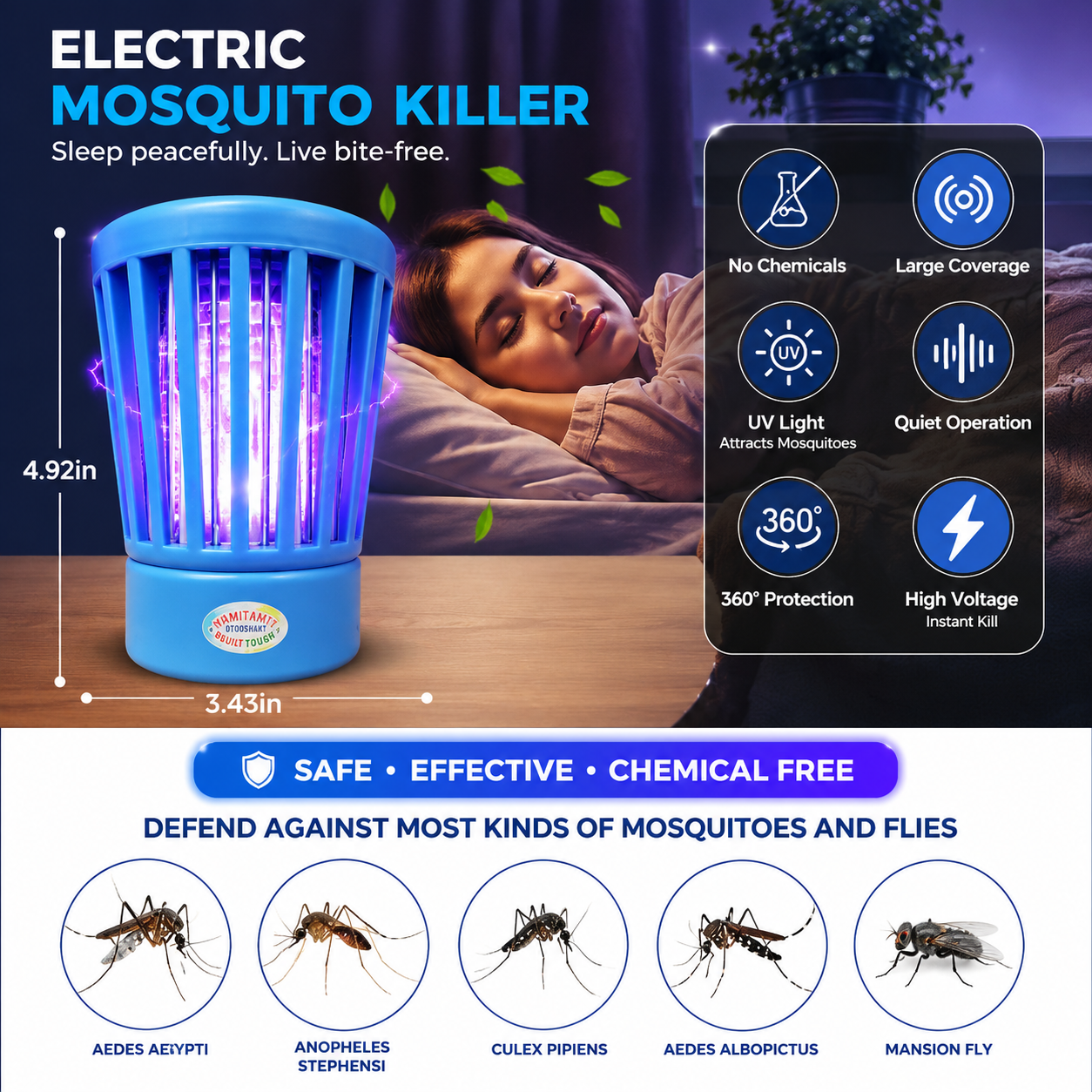 Portable Electric Mosquito & Insect Killer Lamp | USB UV Bug Zapper Machine