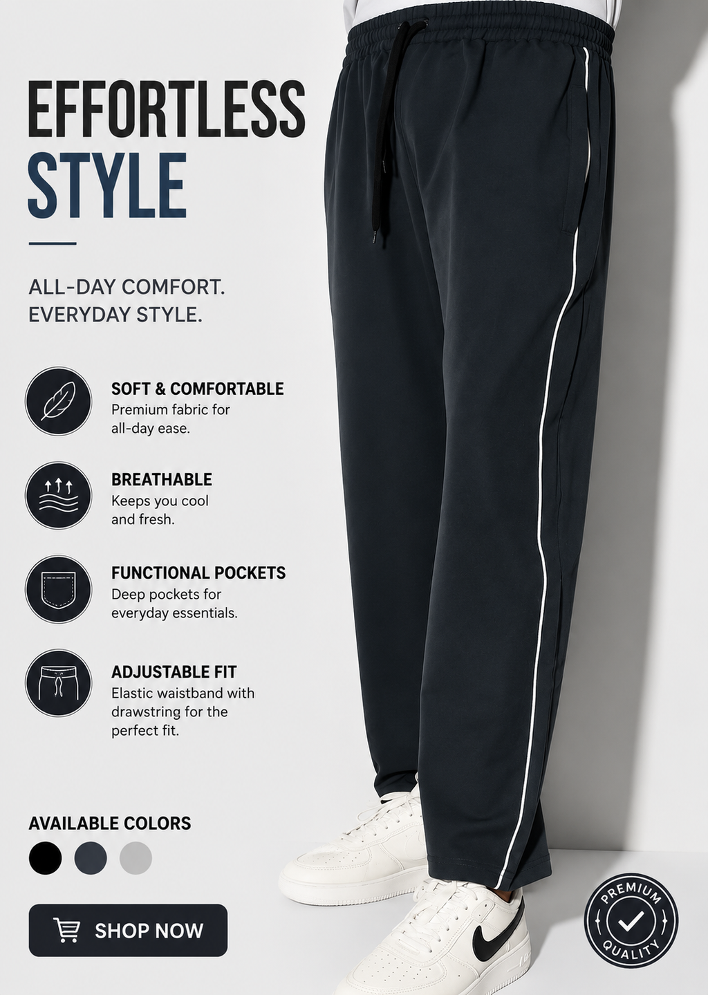 Men's Athletic Track Pants | Comfortable Sports Joggers with Side Stripe – Navy Blue