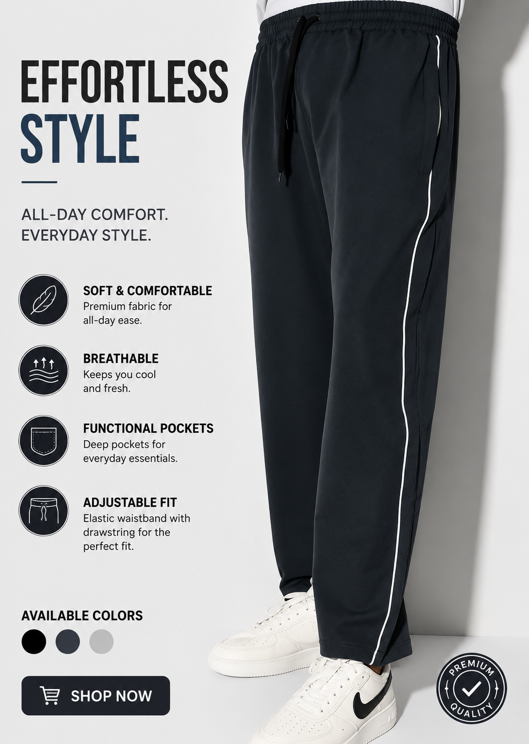 Men's Athletic Track Pants | Comfortable Sports Joggers with Side Stripe – Navy Blue