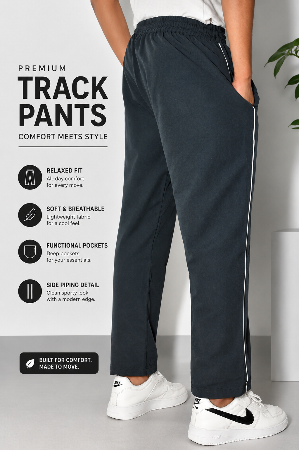 Men's Athletic Track Pants | Comfortable Sports Joggers with Side Stripe – Navy Blue