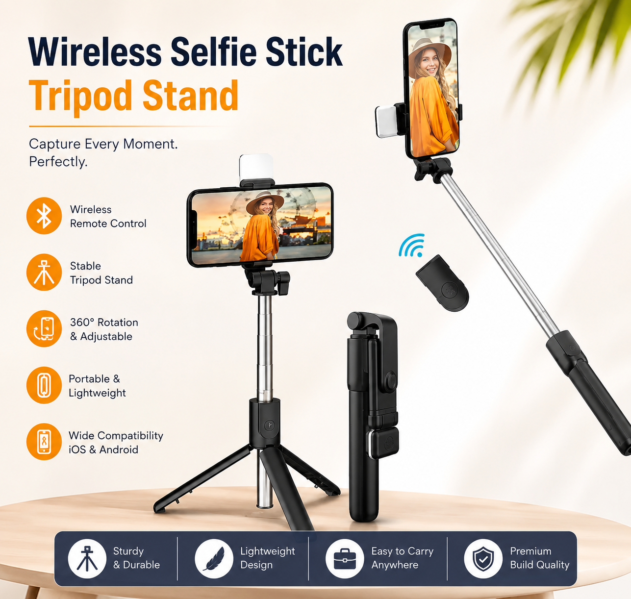 360° Bluetooth Selfie Stick Tripod with LED Fill Light & Wireless Remote