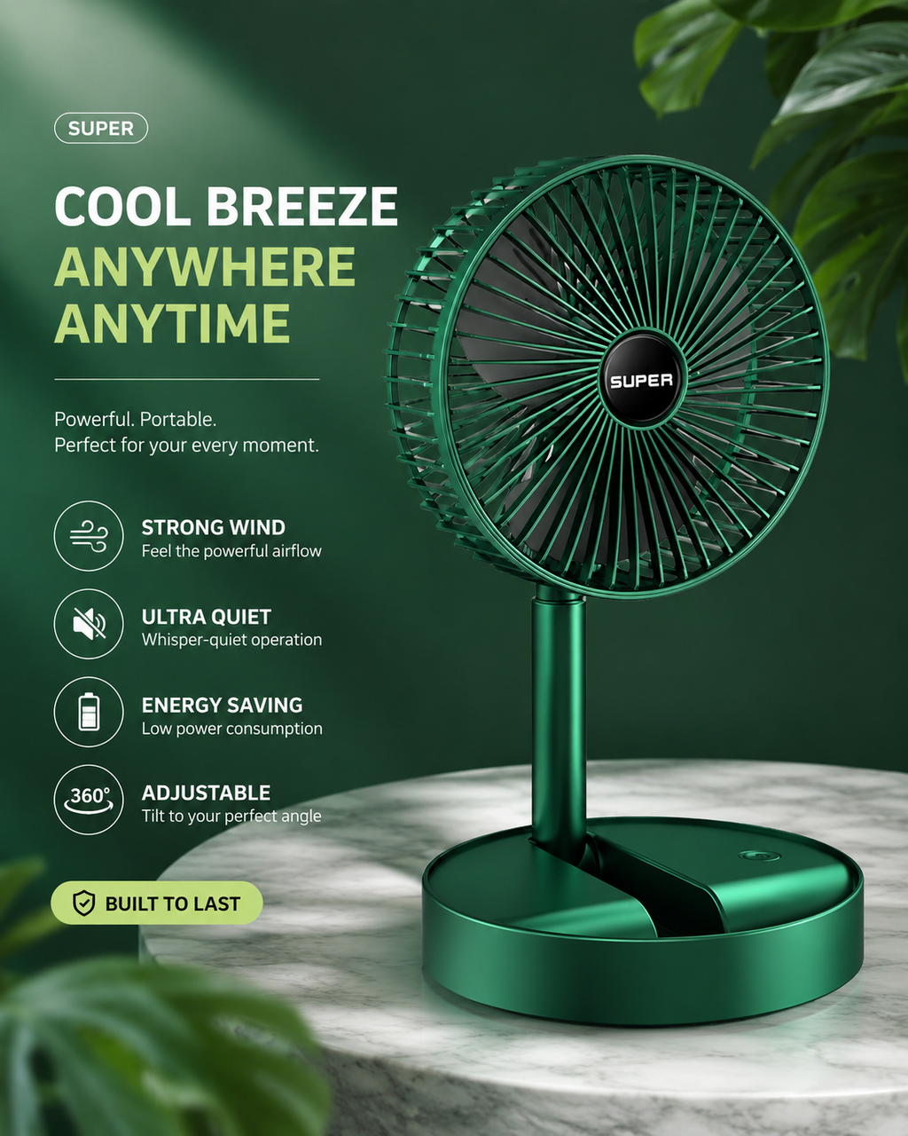 Portable Mini Air Cooler Fan with USB Rechargeable Battery – 3 Speed Desk Cooling Fan