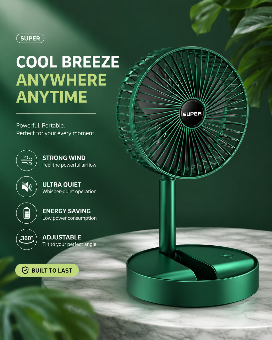 Portable Mini Air Cooler Fan with USB Rechargeable Battery – 3 Speed Desk Cooling Fan