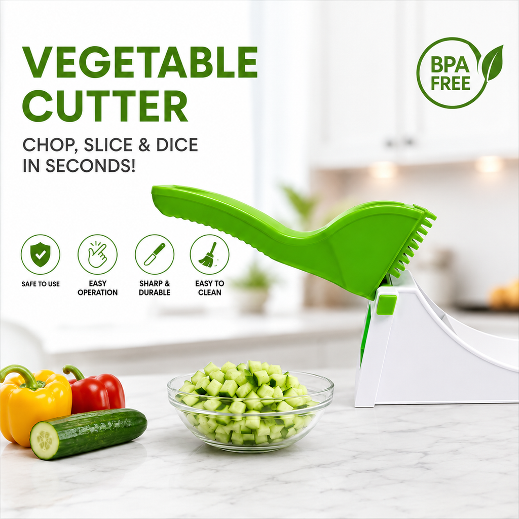 Heavy Duty Vegetable Chopper & French Fry Cutter | Manual Multi-Purpose Kitchen Slicer with Container