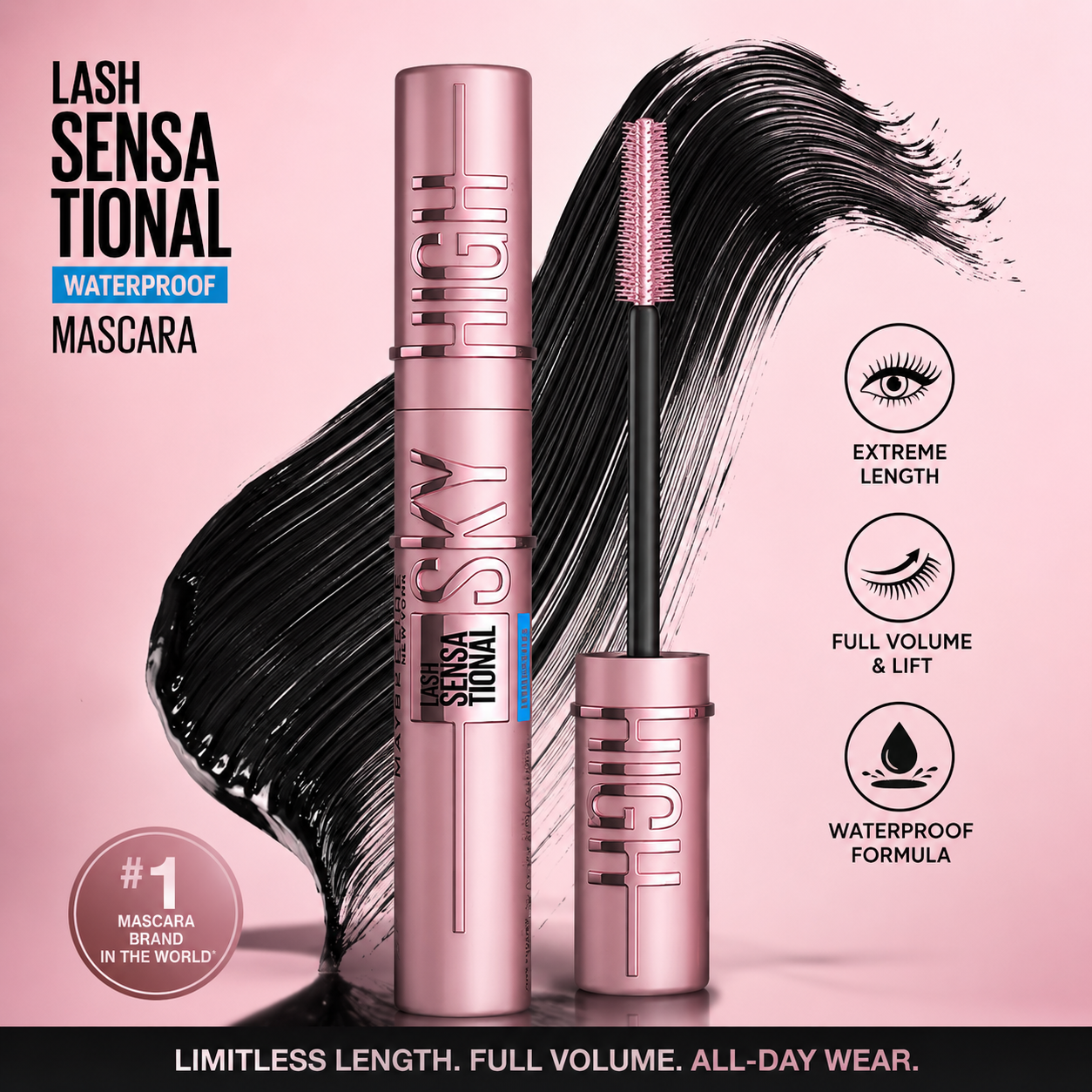 Pippal Sky High Waterproof Mascara | Ultra Volume & Lengthening Lash Mascara 10g