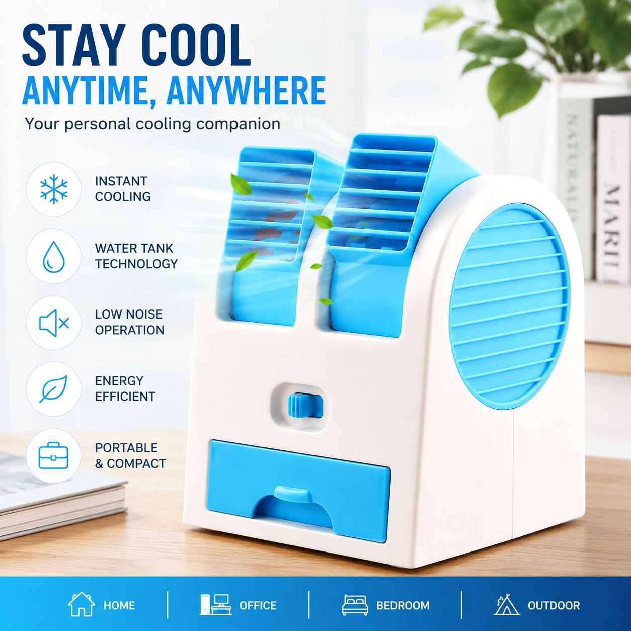 Portable 3-in-1 Mini Air Cooler | USB Personal Air Conditioner, Humidifier & Air Purifier