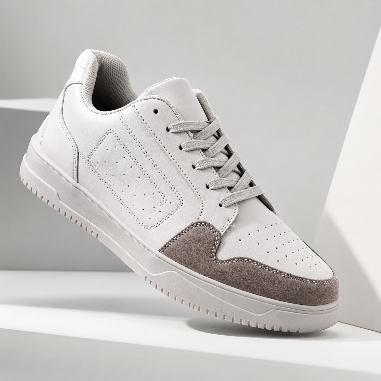Men's Lightweight Casual Sneakers | Breathable Comfort Walking & Everyday Shoes – White Grey