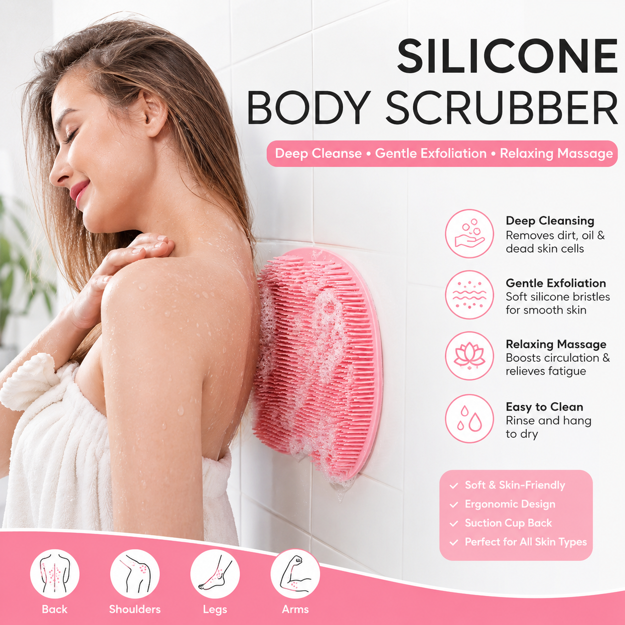 Silicone Body & Foot Scrubber Pad | Multi-Use Exfoliating Bath Brush for Deep Cleansing & Massage