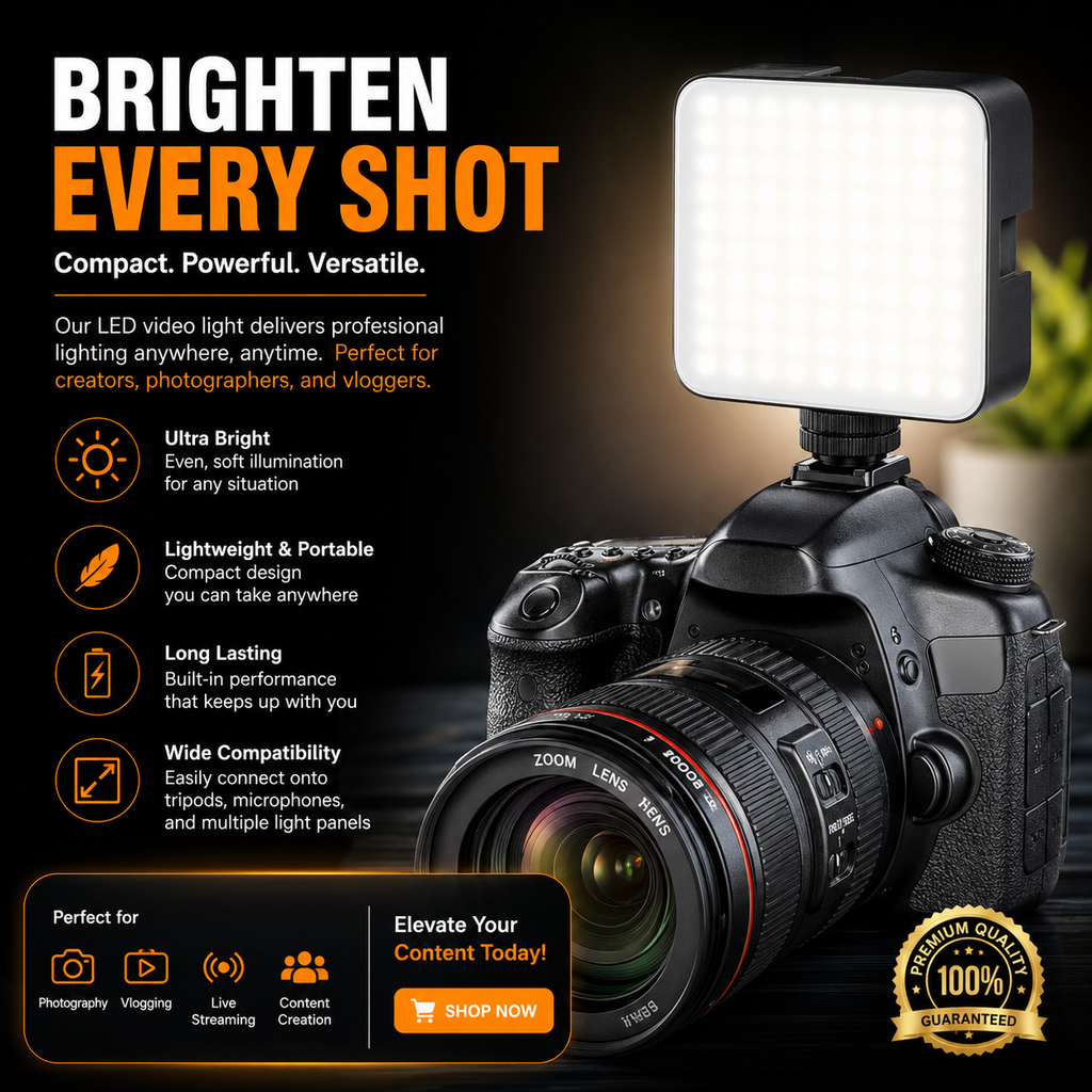 120 LED Camera Video Light with Clip & 3 Cold Shoe Mounts | Dimmable 3000K-6000K Fill Light for Photography, Vlogging & Video Calls