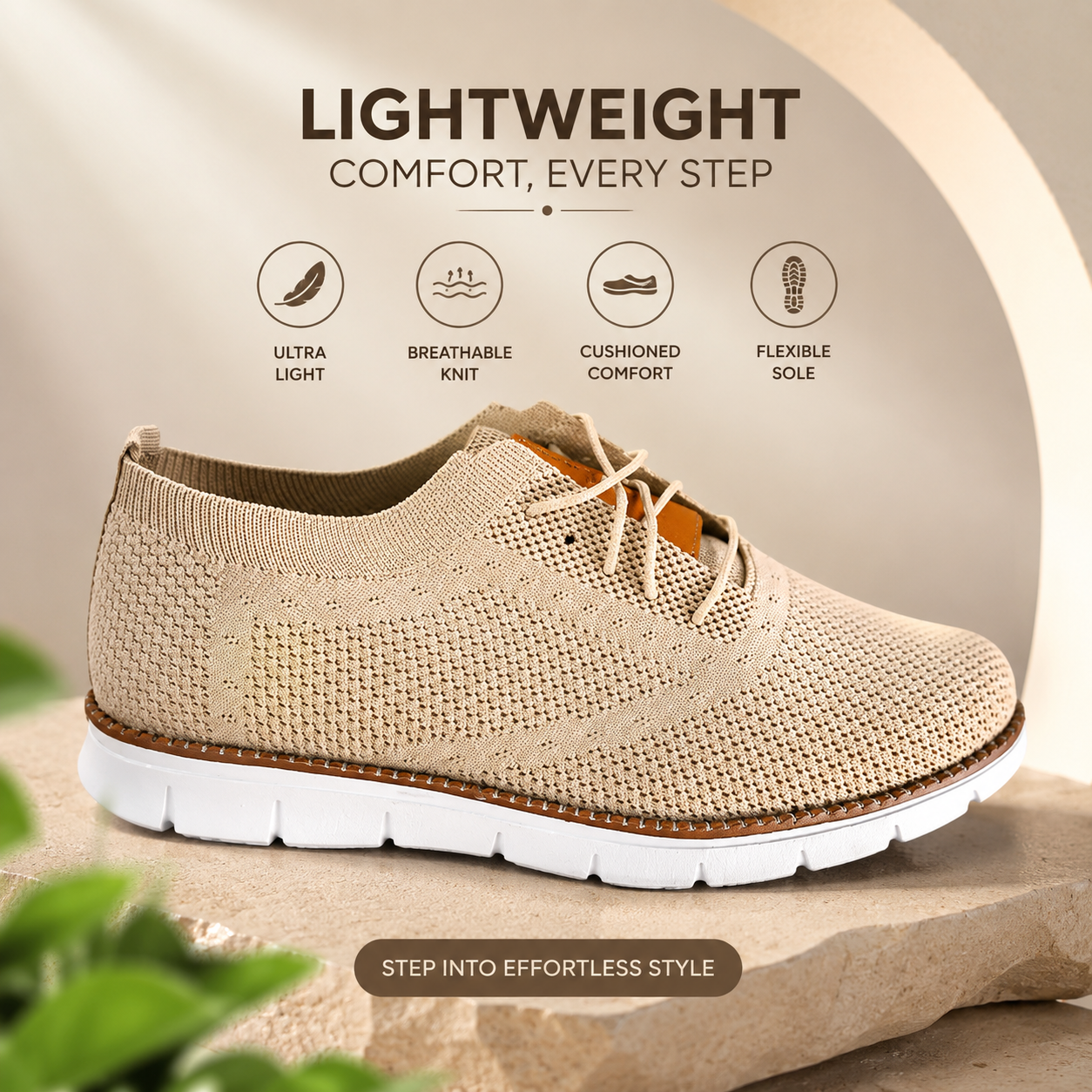 Men's Breathable Mesh Casual Sneakers | Lightweight Comfort Walking Shoes – Tan