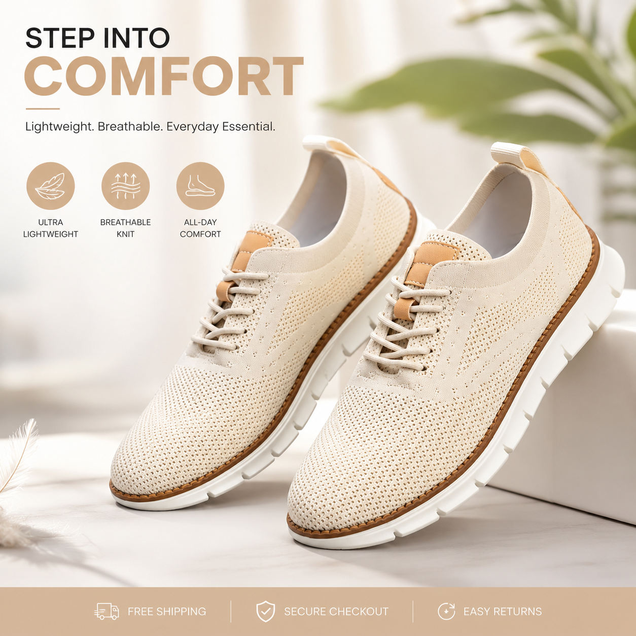 Men's Breathable Mesh Casual Sneakers | Lightweight Comfort Walking Shoes – Tan