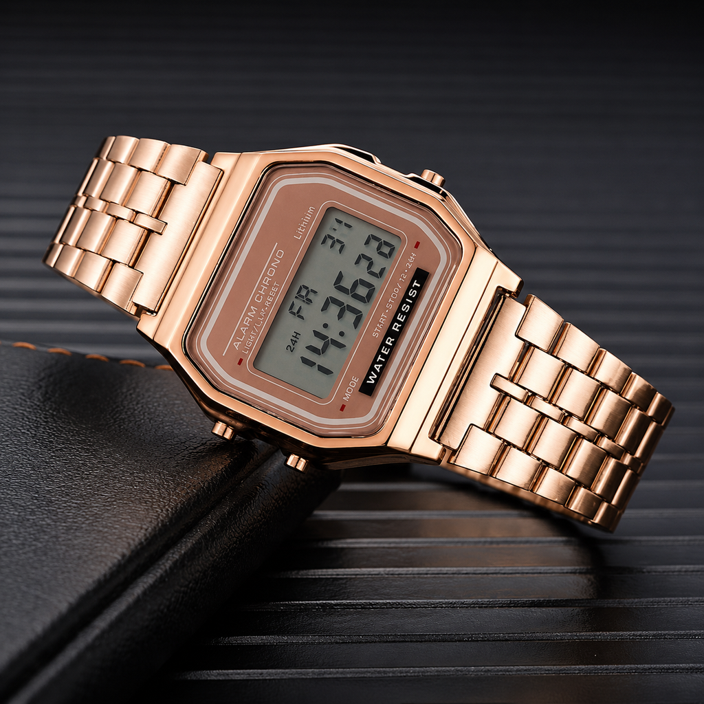 Casio Style Vintage Digital Watch | Unisex Waterproof LED Alarm Watch with Stopwatch & Date Display
