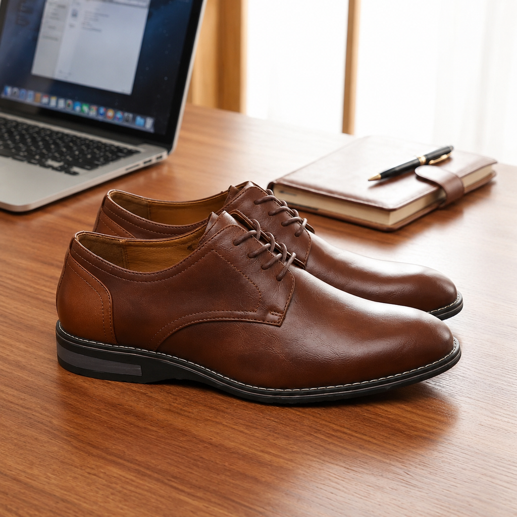 Men's Brown Vegan Leather Semi Casual Lace-Up Shoes | Stylish Office & Casual Wear