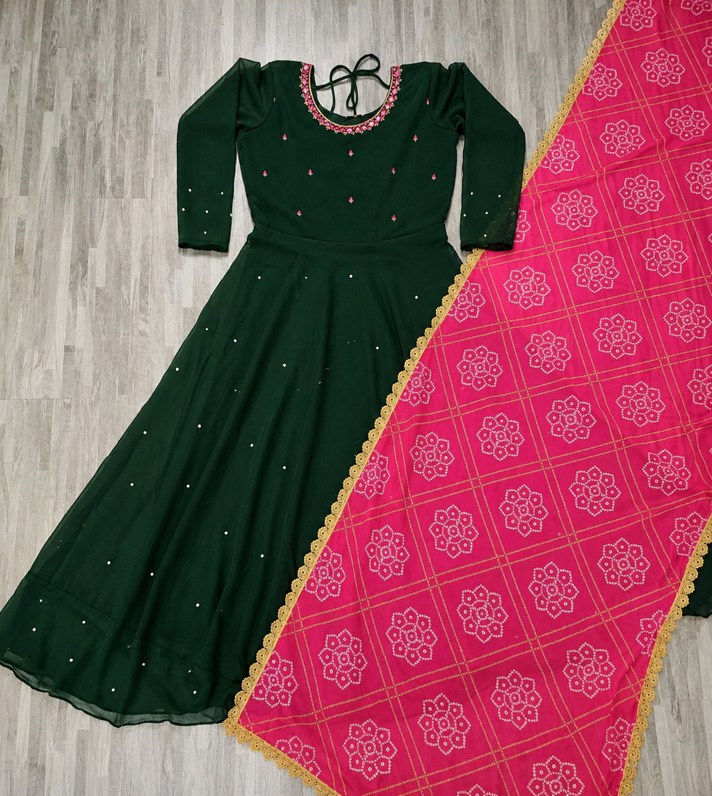 Women's Georgette Gown Kurta Set with Dupatta | Elegant Ethnic Party Wear Dress for Women