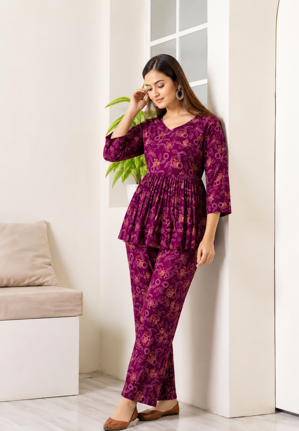 Women's Printed Co-Ord Set for Women | Stylish Purple Two-Piece Outfit Set