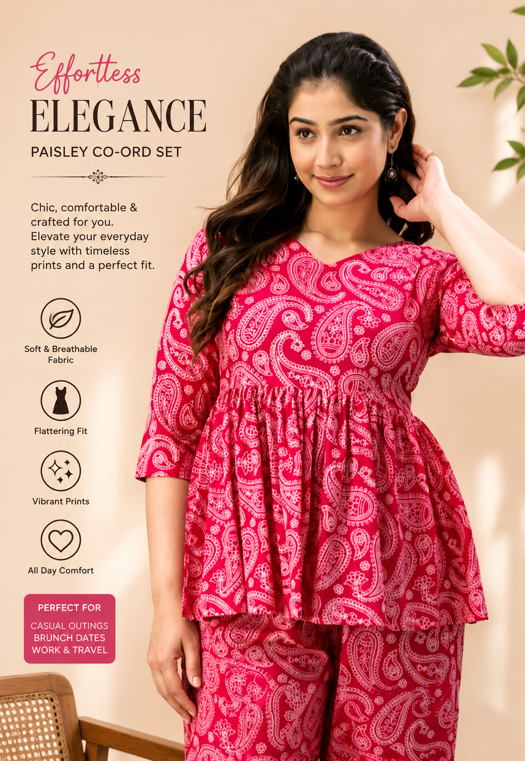 Women's Printed Pink Co-Ord Set | Stylish Two-Piece Matching Outfit for Women