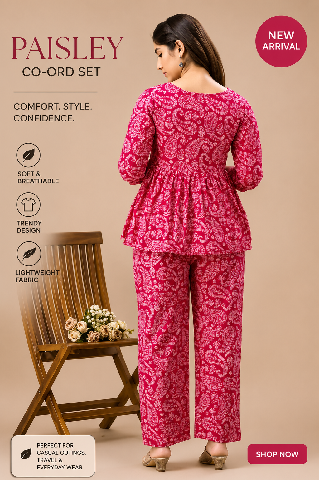 Women's Printed Pink Co-Ord Set | Stylish Two-Piece Matching Outfit for Women