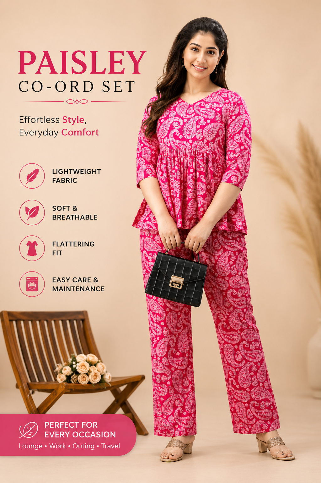 Women's Printed Pink Co-Ord Set | Stylish Two-Piece Matching Outfit for Women
