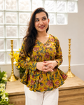 Floral Vibe Mustard Empire Top for Women | Stylish Floral Rayon Casual Wear Top