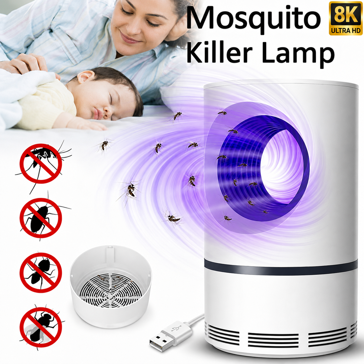 Mosquito Killer Lamp USB Electric Bug Zapper Indoor Mosquito Trap Night Light