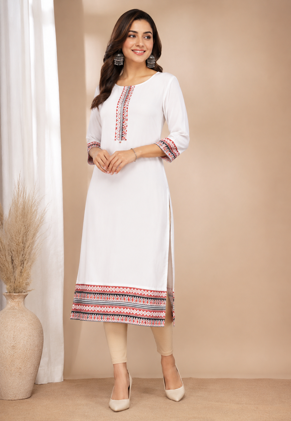 Women’s White Printed Kurti