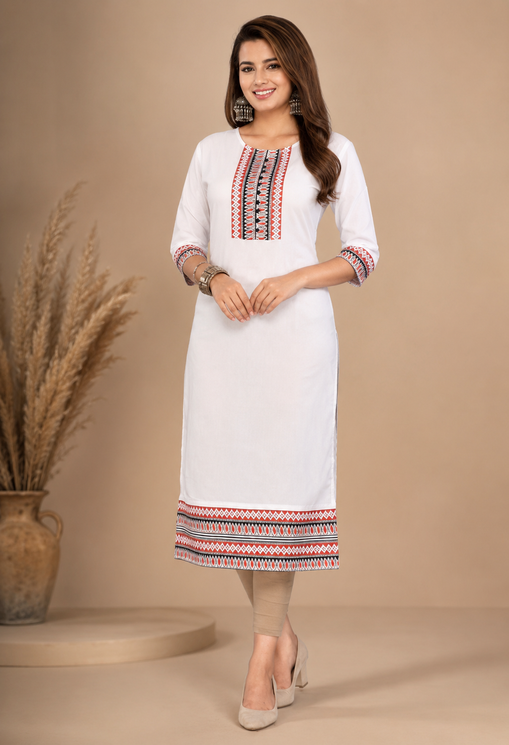 Women’s White Printed Kurti