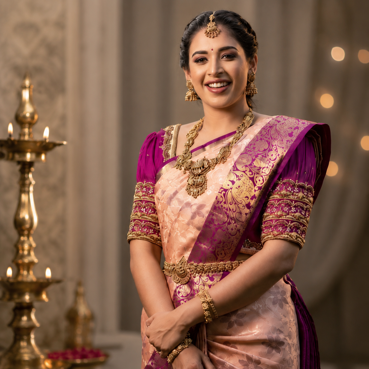 Jaquard Saree For Women (Pink, 6.3m)